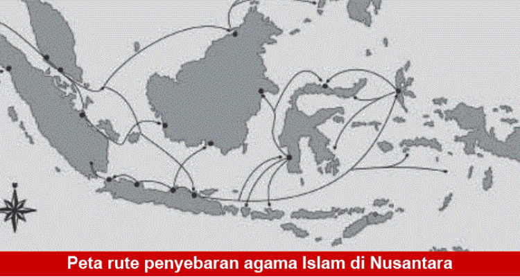 Peta rute penyebaran agama Islam di Nusantara