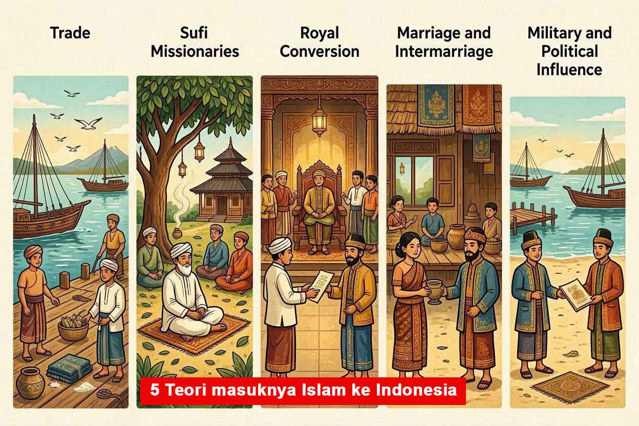 gambar ilustrasi 5 Teori masuknya Islam ke Indonesia