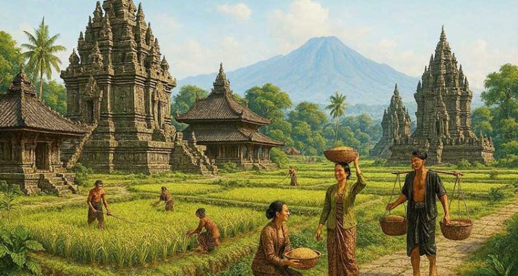 ilustrasi kehidupan kerajaan Mataram Kuno