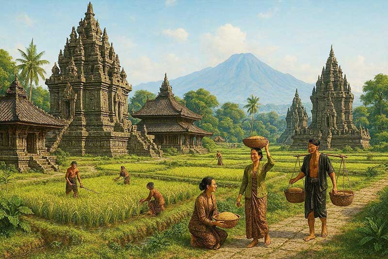 ilustrasi kehidupan kerajaan Mataram Kuno